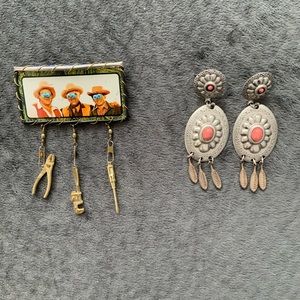 Bonanza Ponderosa Set Vintage Western Pin and Earrings